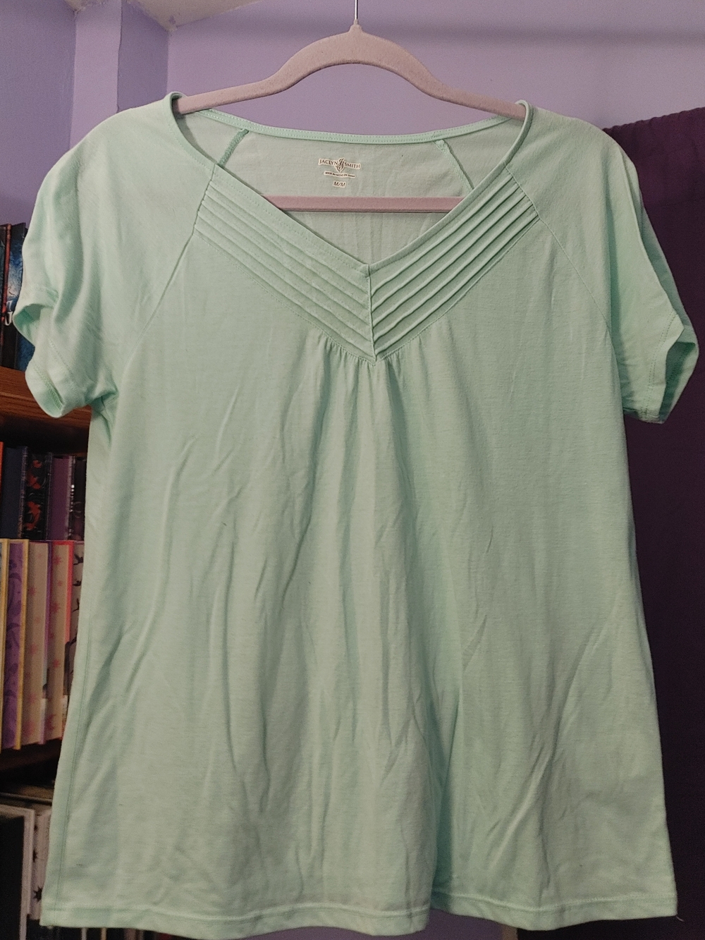 Jaclyn Smith Mint Green Pleated V-Neck Short Sleeve Top Size M
